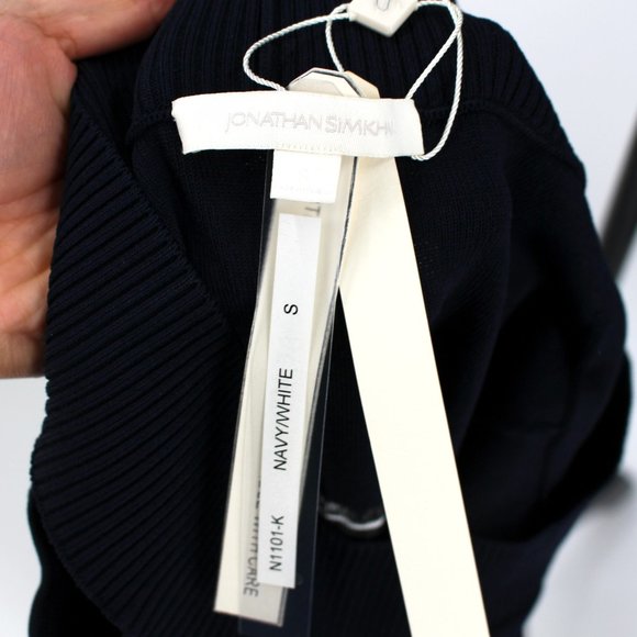 Jonathan Simkhai Navy Blue Knit White Design Contrast Stitch Dress Small NEW - Picture 7 of 8